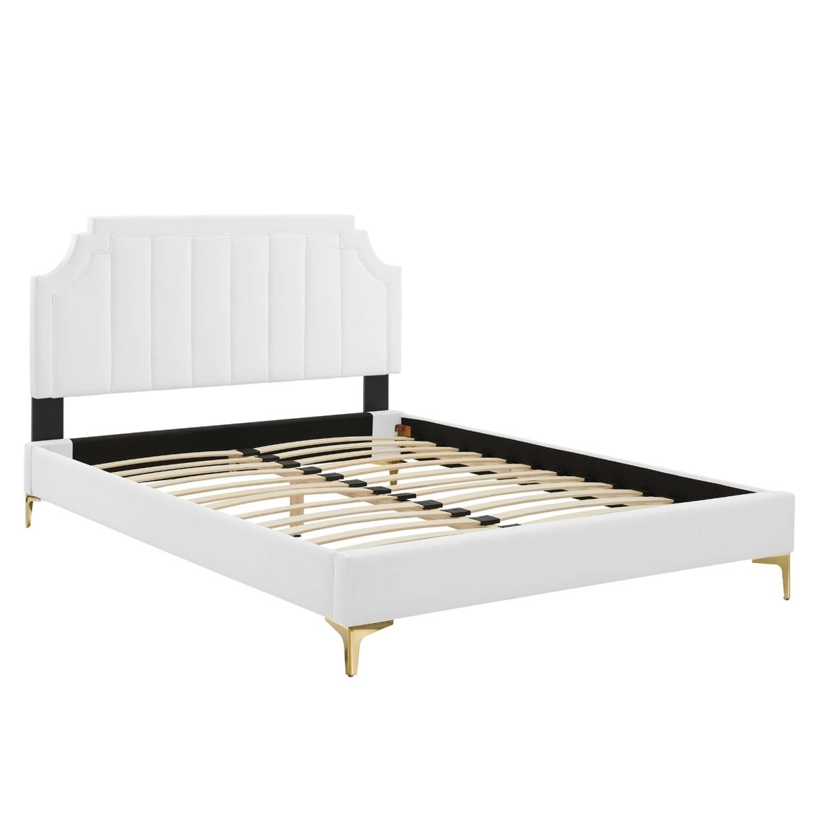 Vertical Tufted Performance Velvet Platform Bed with Gold Legs - Platform Bed available at Alpine Outlets in Denver