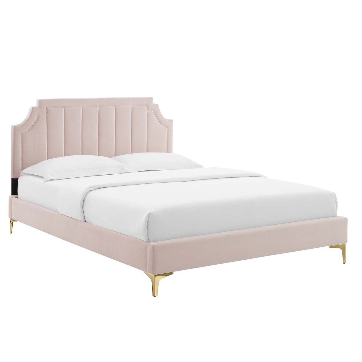 Vertical Tufted Performance Velvet Platform Bed with Gold Legs - Platform Bed available at Alpine Outlets in Denver