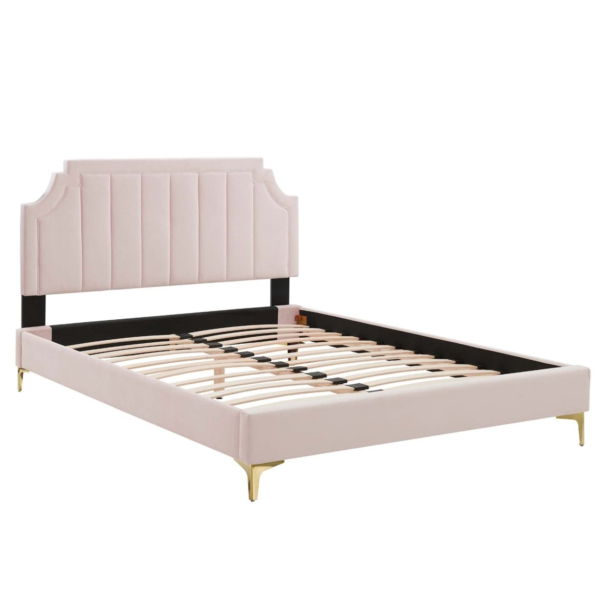 Vertical Tufted Performance Velvet Platform Bed with Gold Legs - Platform Bed available at Alpine Outlets in Denver