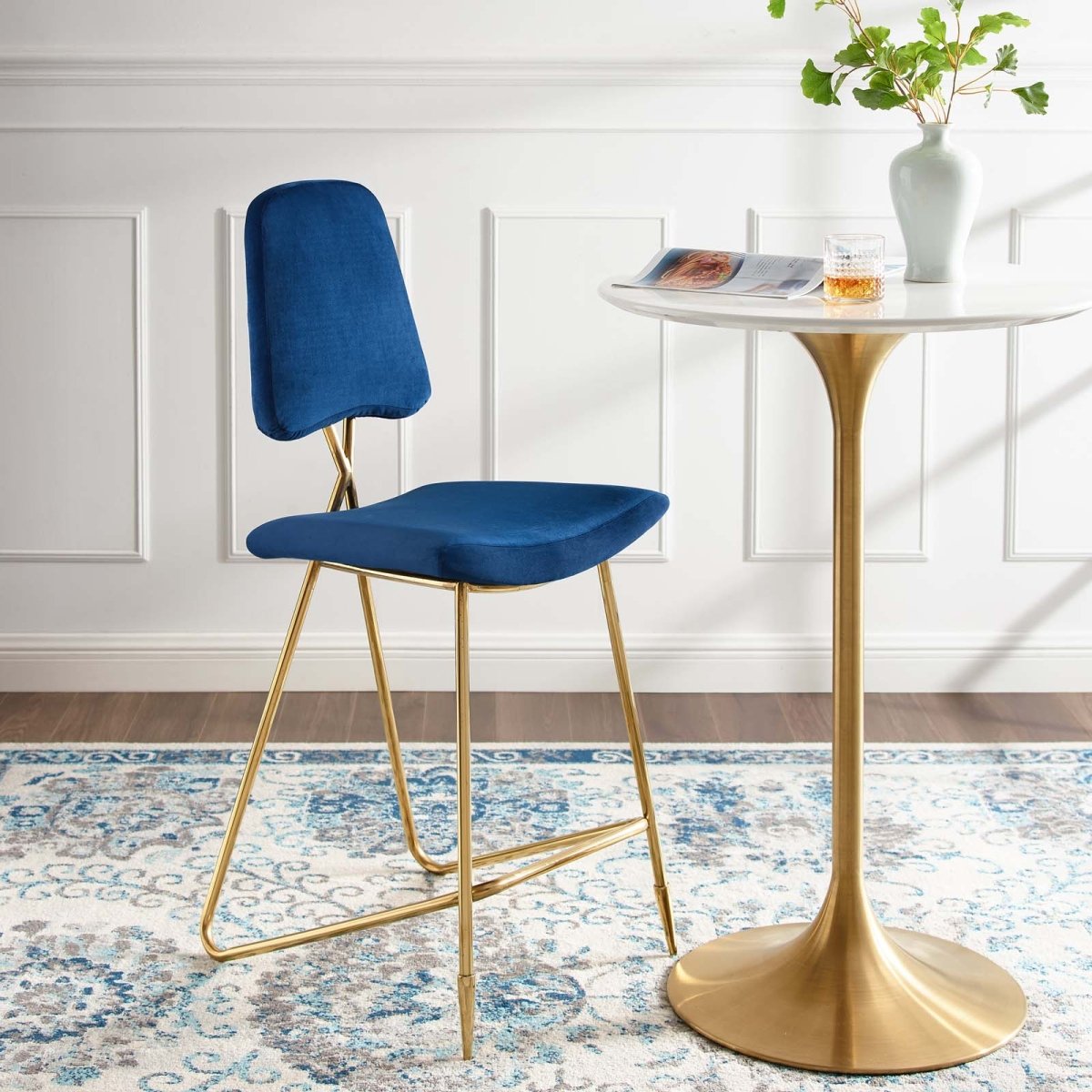 Vintage Glam Performance Velvet Bar Stool – Gold 45 Inch - Stools available at Alpine Outlets in Denver