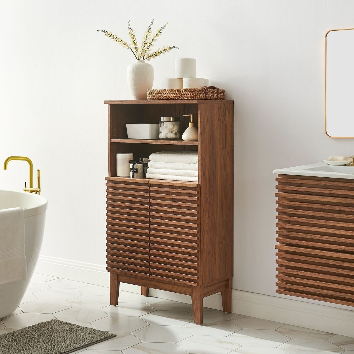 Walnut Freestanding Bathroom Storage Cabinet - Bathroom Fixtures - Alpine Outlets
