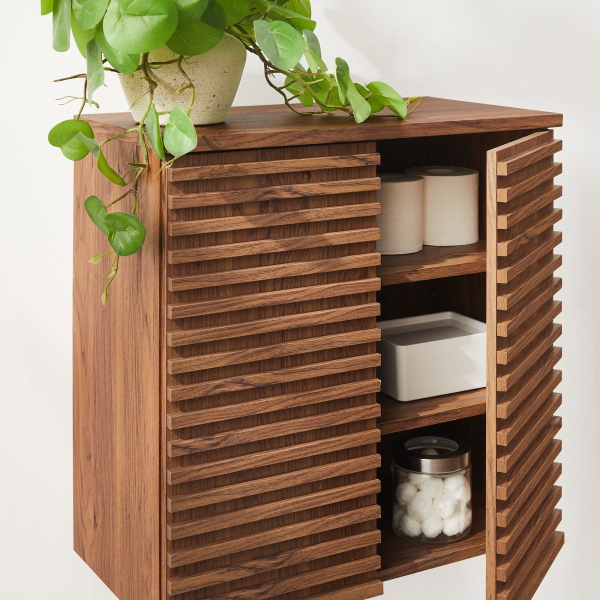 Walnut Wall Mounted Bathroom Storage Cabinet - Bathroom Fixtures - Alpine Outlets
