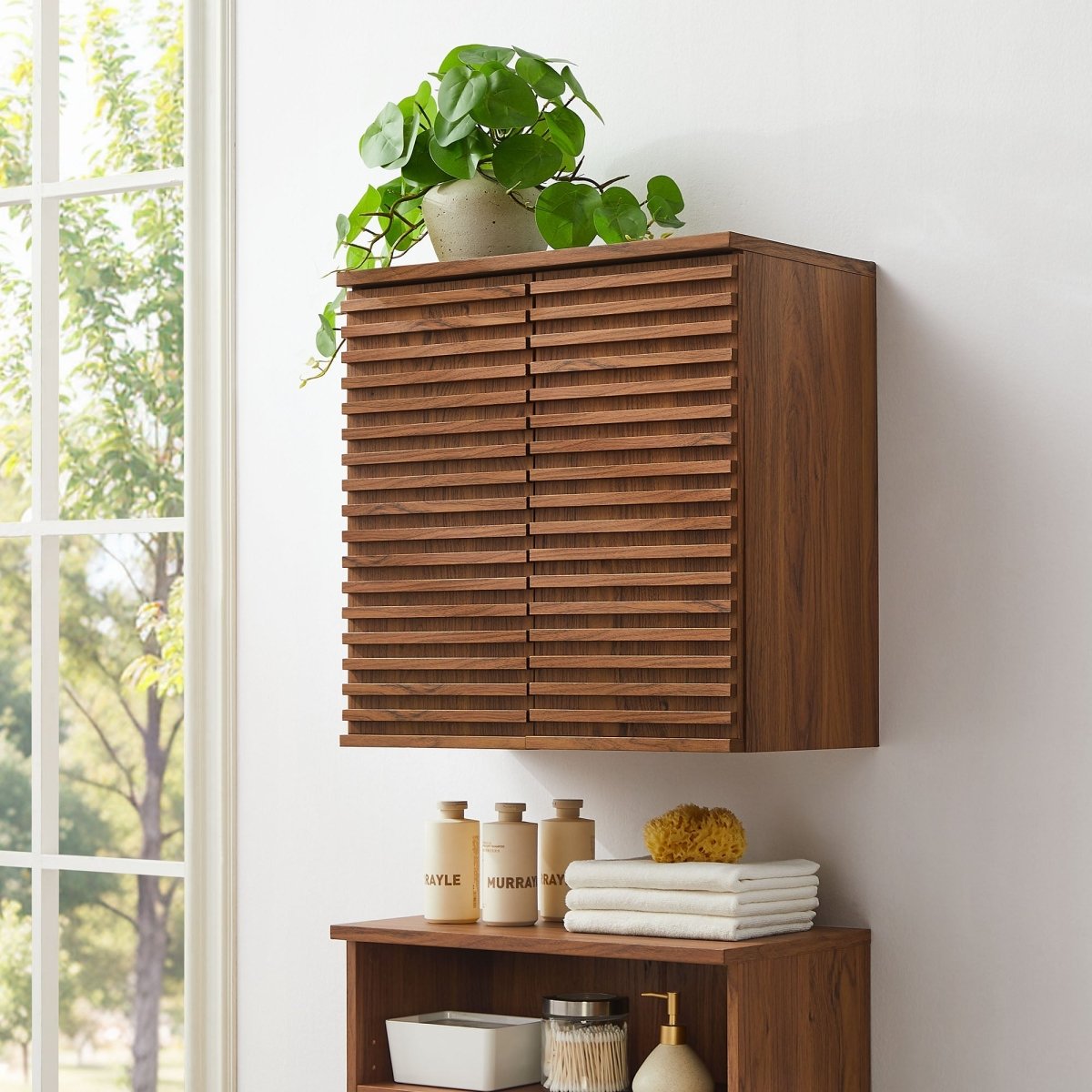 Walnut Wall Mounted Bathroom Storage Cabinet - Bathroom Fixtures - Alpine Outlets