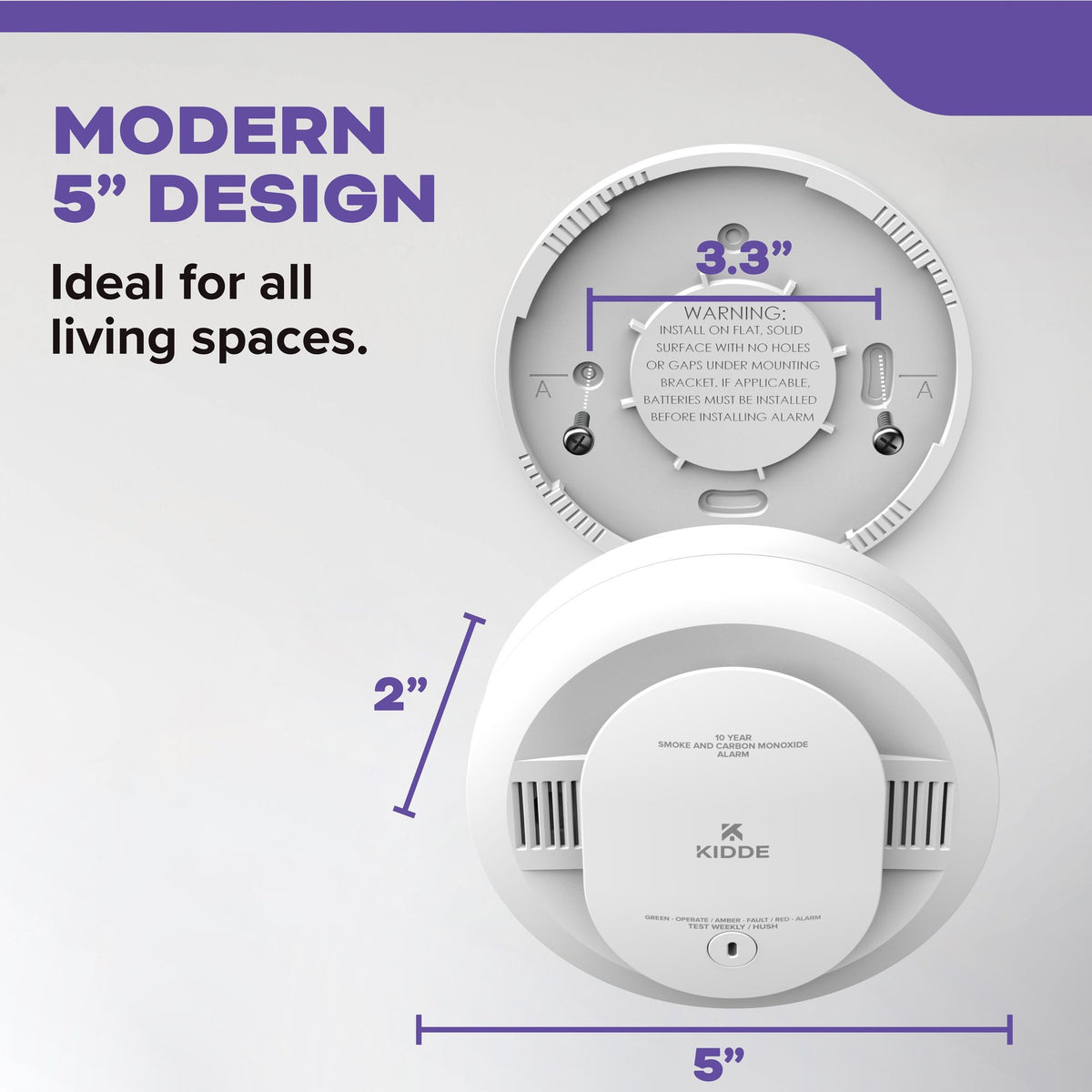 Kidde 30CUD10 single alarm — Dimensions and mounting