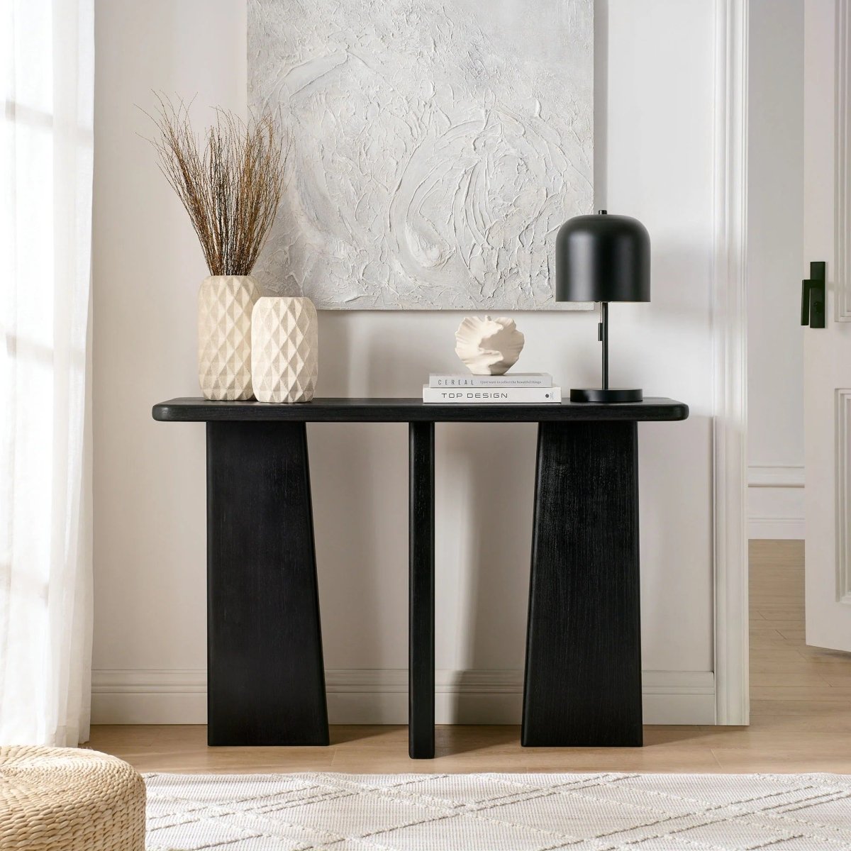 Wood Console Table with Angular Legs – 45 Inch Black - Ottomans available at Alpine Outlets in Denver