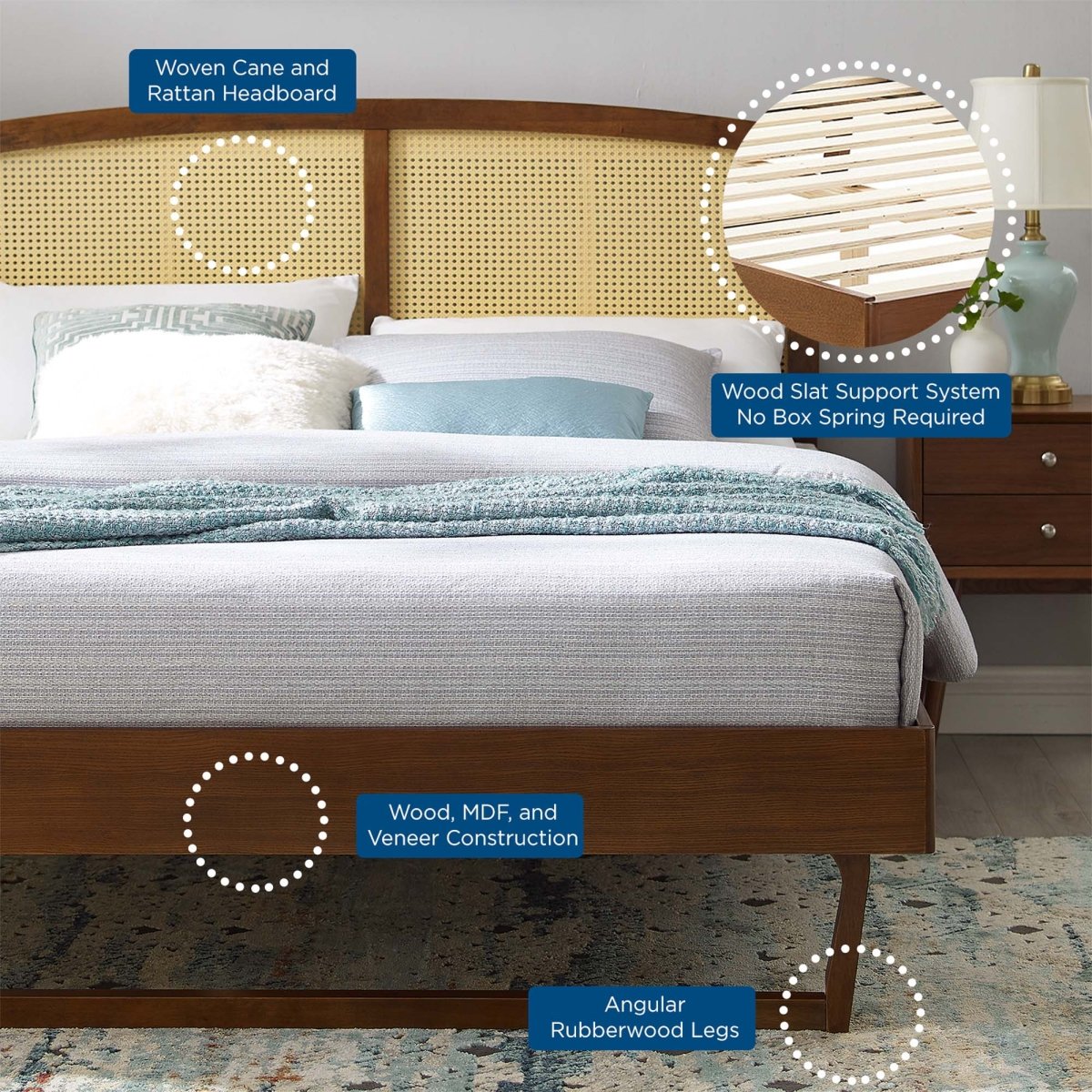 Woven Cane Rattan and Wood Platform Bed - Platform Bed available at Alpine Outlets in Denver