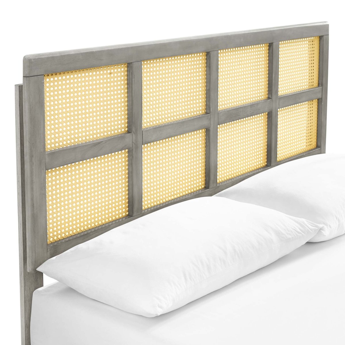 Woven Cane Rattan and Wood Platform Bed with Angular Legs - Platform Bed available at Alpine Outlets in Denver