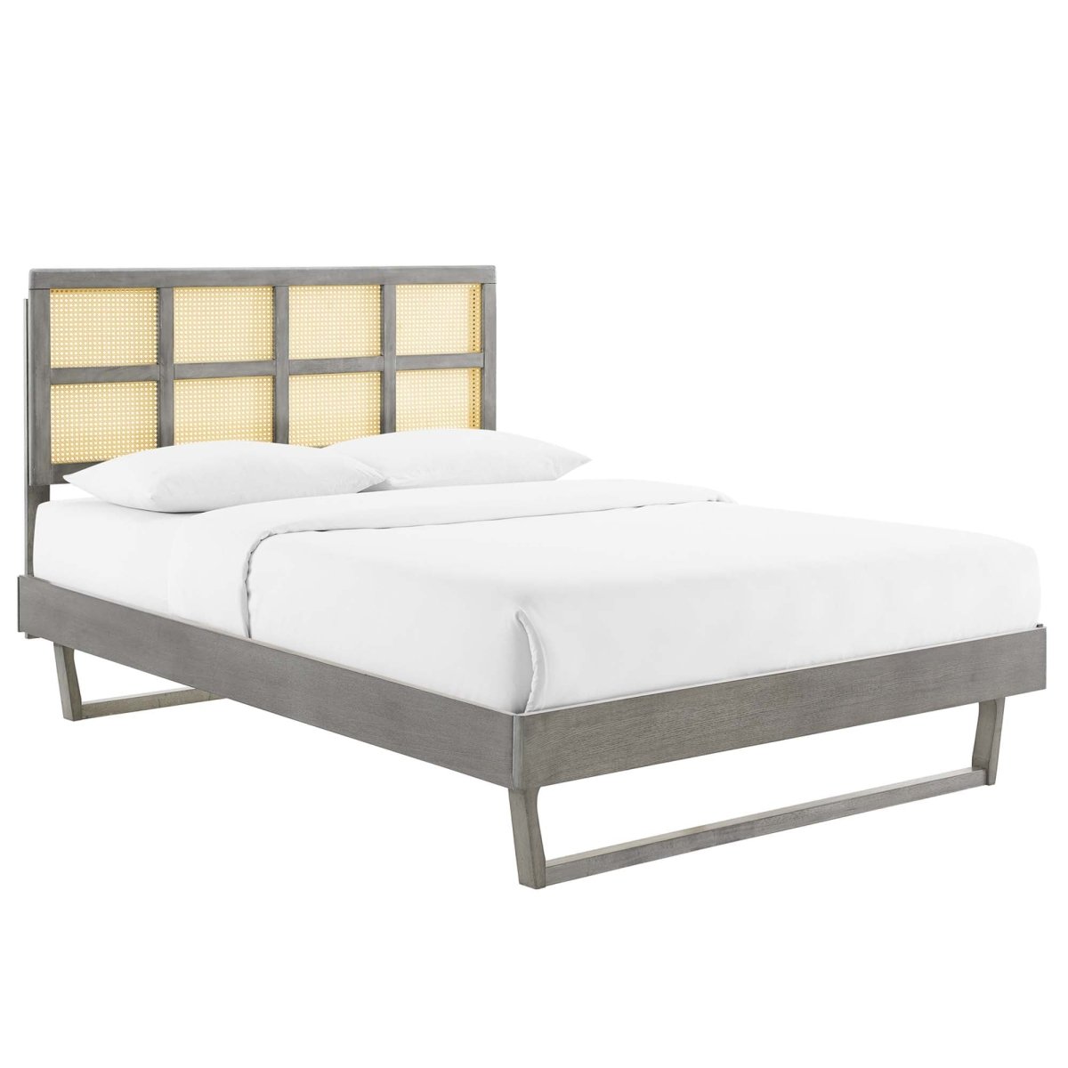 Woven Cane Rattan and Wood Platform Bed with Angular Legs - Platform Bed available at Alpine Outlets in Denver