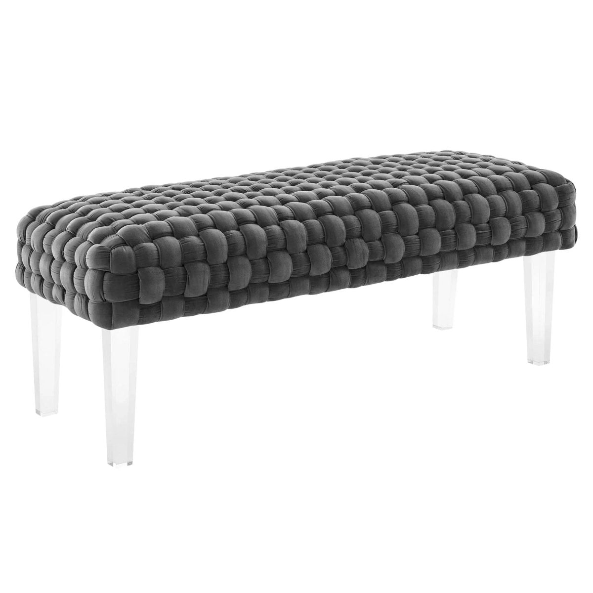 Woven Velvet Bench Ottoman with Acrylic Legs – 50 Inch - Ottomans available at Alpine Outlets in Denver
