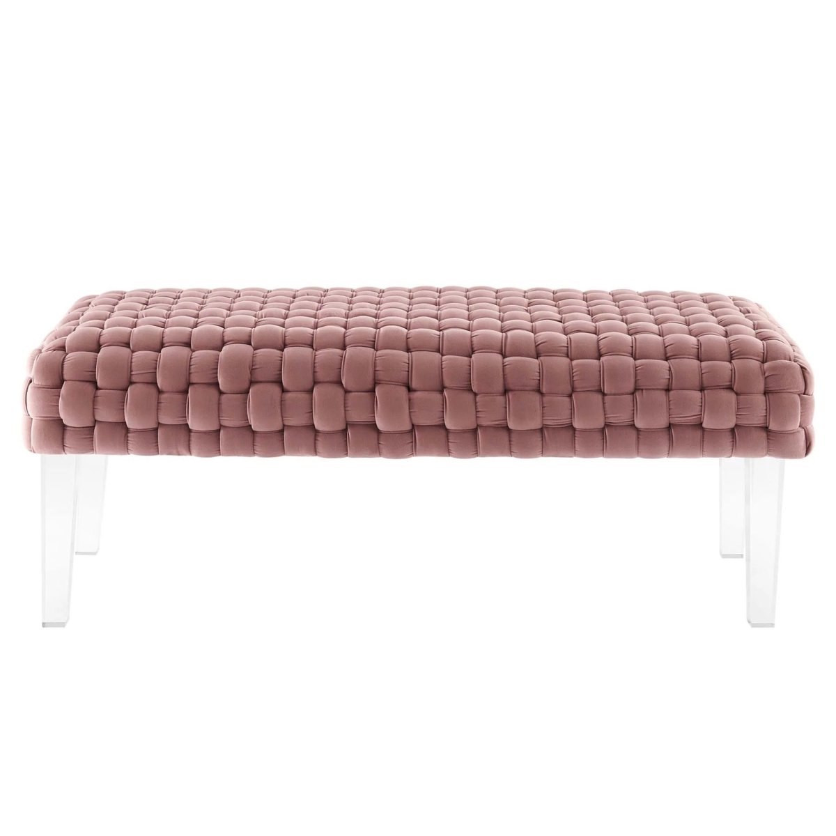 Woven Velvet Bench Ottoman with Acrylic Legs – 50 Inch - Ottomans available at Alpine Outlets in Denver