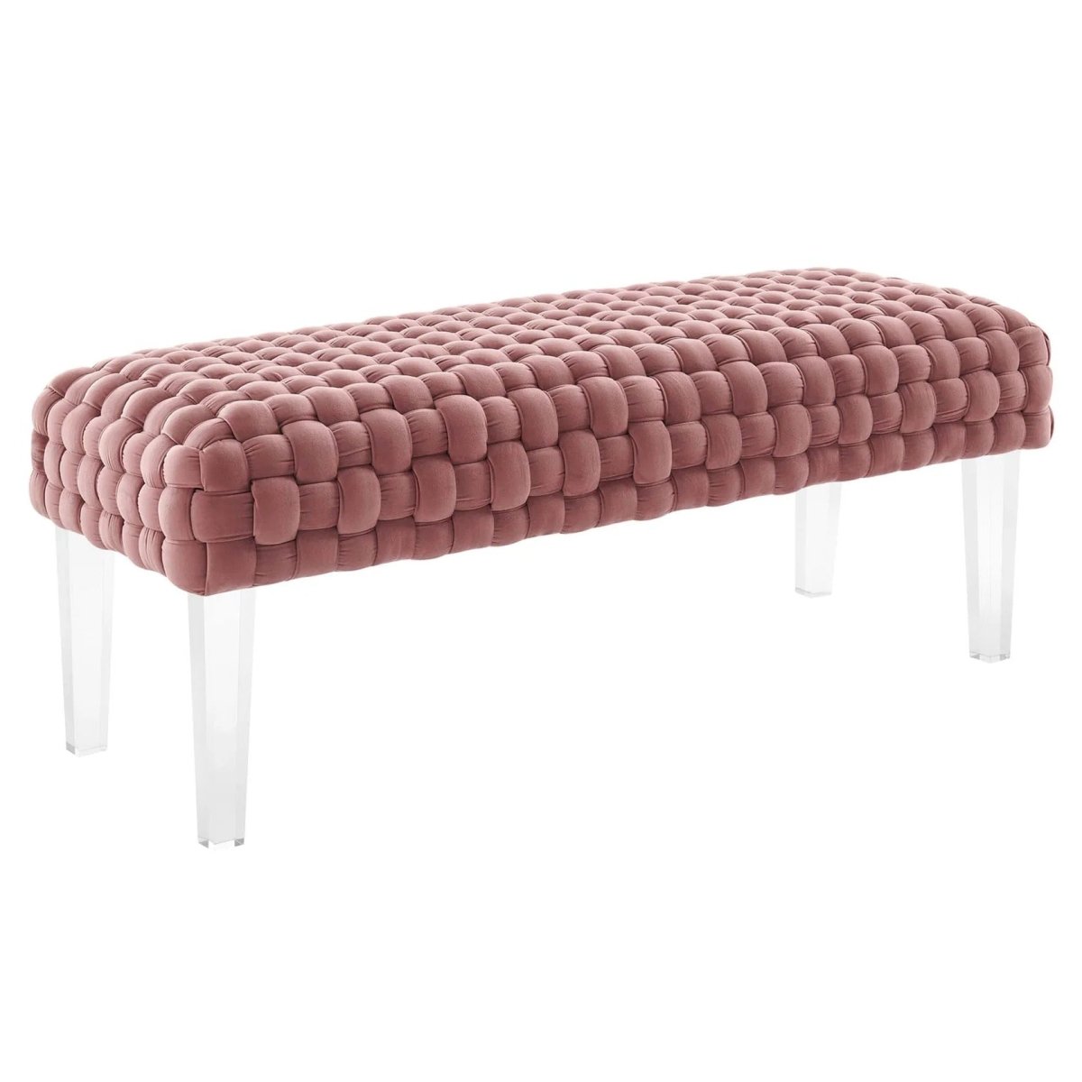 Woven Velvet Bench Ottoman with Acrylic Legs – 50 Inch - Ottomans available at Alpine Outlets in Denver