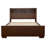 Copper - Eastern King LED Storage Bookcase Bed With Built In Shelves - Cappuccino
