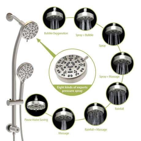 Multi Function Dual Shower Head System With 4.7" Rain Showerhead And Adjustable Slide Bar In - Brushed Nickel