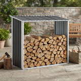 Log Storage Shed Firewood Rack Weatherproof Galvanized Steel 71x58in Black