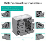 Modern Bathroom Vanity With Sink, 6 Drawers, Adjustable Shelf