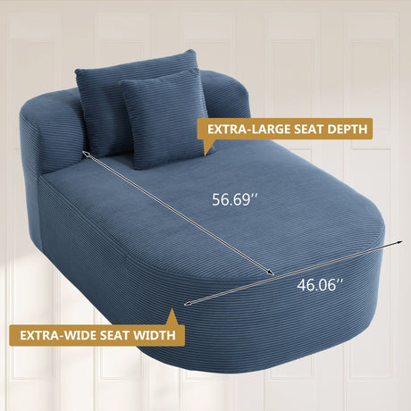 Oversized Corduroy Chaise Lounge Sofa Bed With Deep Seat And Soft Pillows, Wide Seat, No Assembly Required - Blue