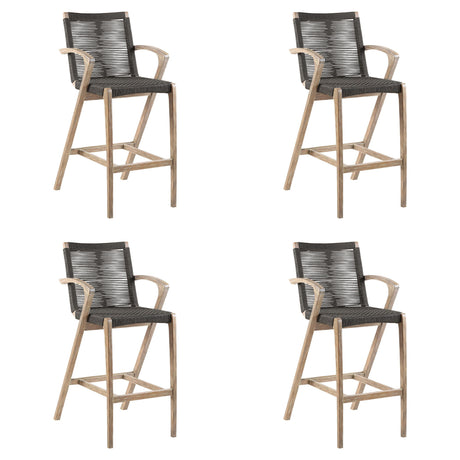 Brielle - Outdoor Light Eucalyptus Wood And Charcoal Rope Bar Height Stool Set