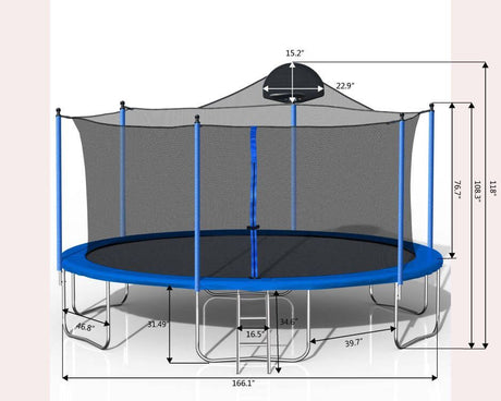 14Ft Trampoline For Adults & Kids With Basketball Hoop, Outdoor Trampolines With Ladder And Safety Enclosure Net For Kids And Adults - Blue - Trampolines - Alpine Outlets