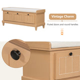 Shoe Bench With Cushion And 3 Drawers - Natural