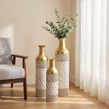 Tall Floor Vase Decorative Vase, Home Accent Decor (Set of 3) - White / Gold