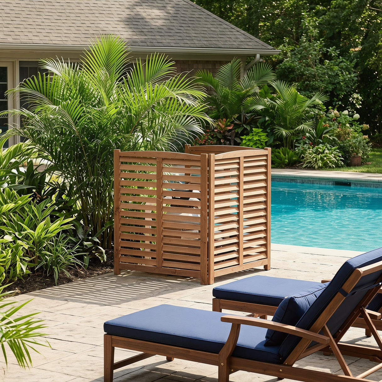 3 Panel Outdoor Air Conditioner Fence With Privacy Screen - Brown