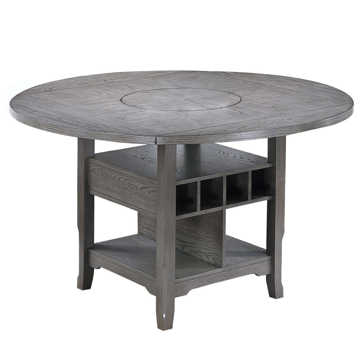 Counter Height Dining Table With Built In Lazy Susan And Storage Shelves