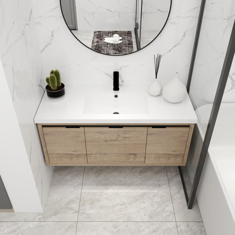 Modern Floating Bathroom Vanity Cabinet With Resin Sink Soft Close Doors And Drawer - Imitative Oak