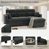 Convertible L - Shaped Sectional Sofa Bed With Storage Chaise, Cup Holders