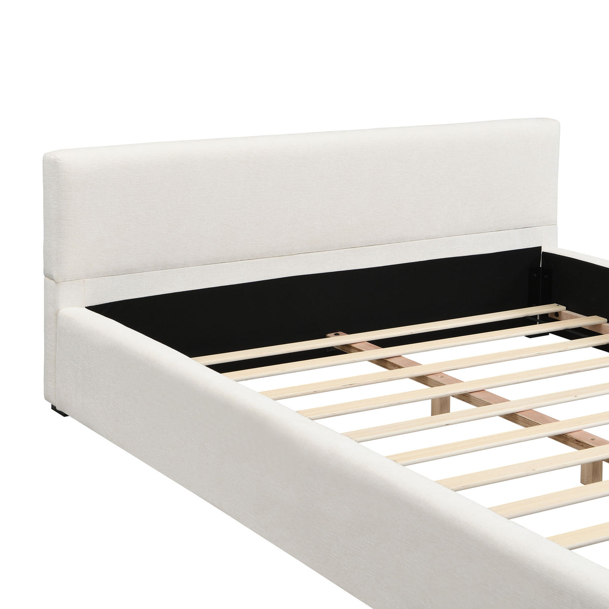 Queen Bed Wide Edge With Soft Upholstery - Beige