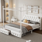 Canopy Platform Bed With Upholstered Headboard And 2 Storage Drawers - White