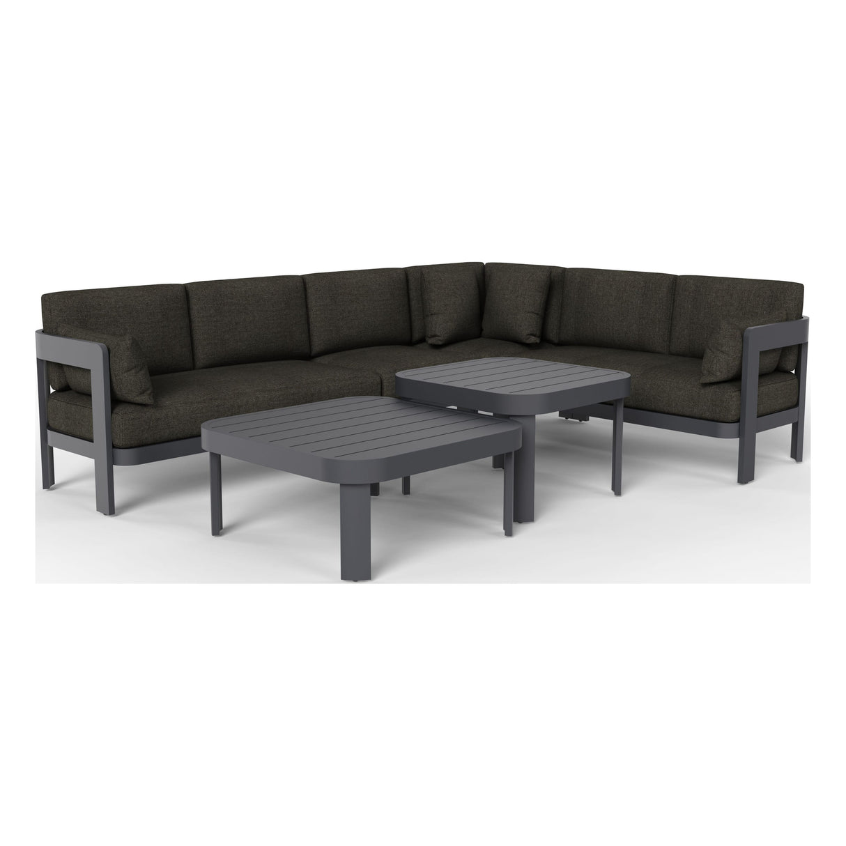 Aspen six-piece modular outdoor sectional in Charcoal, front three-quarter view