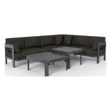 Aspen six-piece modular outdoor sectional in Charcoal, front three-quarter view