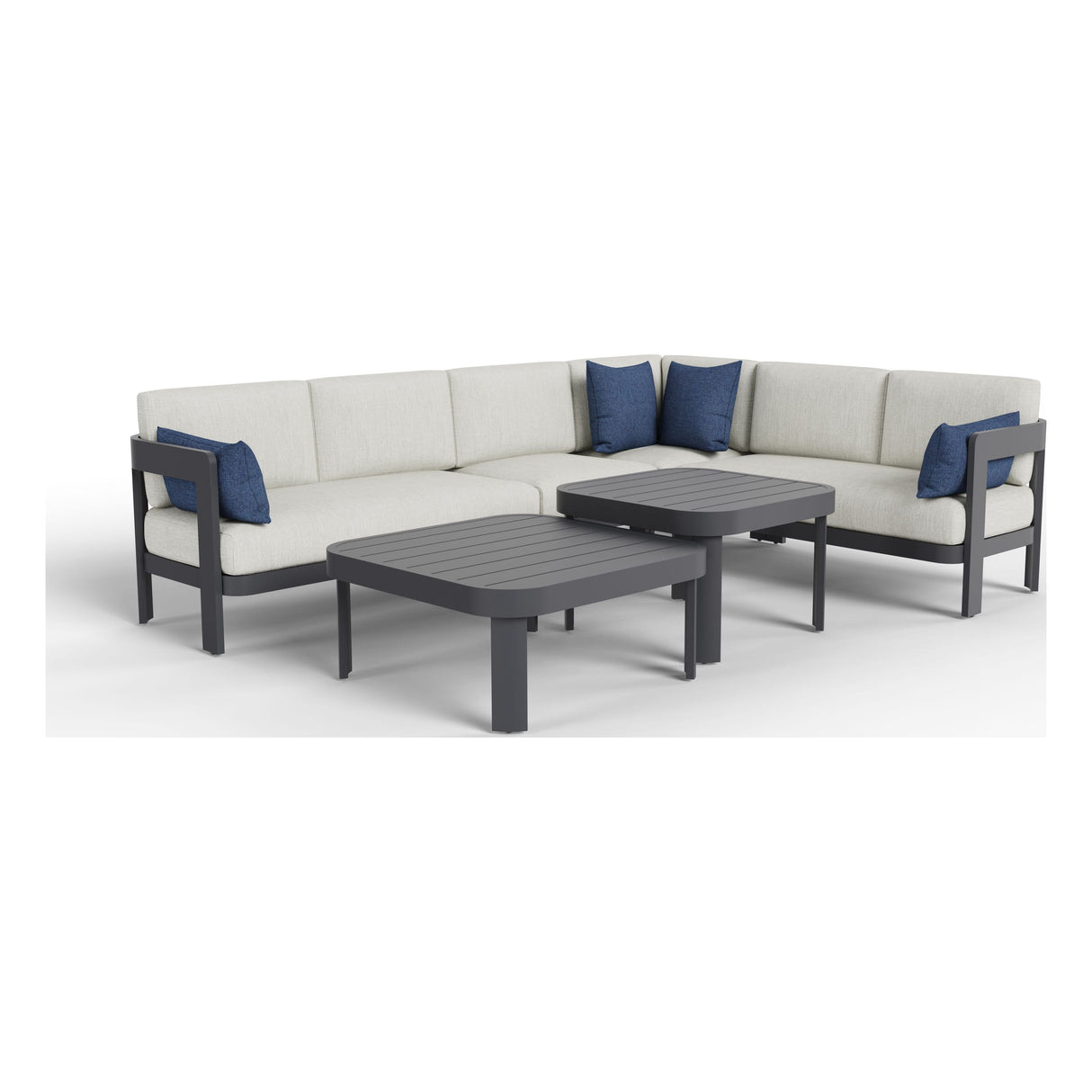Aspen six-piece modular outdoor sectional in Light Gray, front three-quarter view
