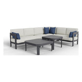 Aspen six-piece modular outdoor sectional in Light Gray, front three-quarter view