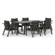 Monarch seven-piece outdoor dining set in Charcoal, front three-quarter view