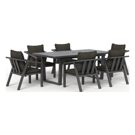 Monarch seven-piece outdoor dining set in Charcoal, front three-quarter view