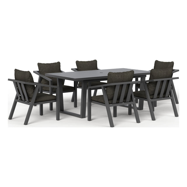 Monarch seven-piece outdoor dining set in Charcoal, front three-quarter view