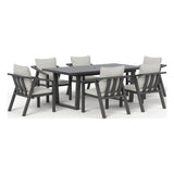 Monarch seven-piece outdoor dining set in Light Gray, front three-quarter view