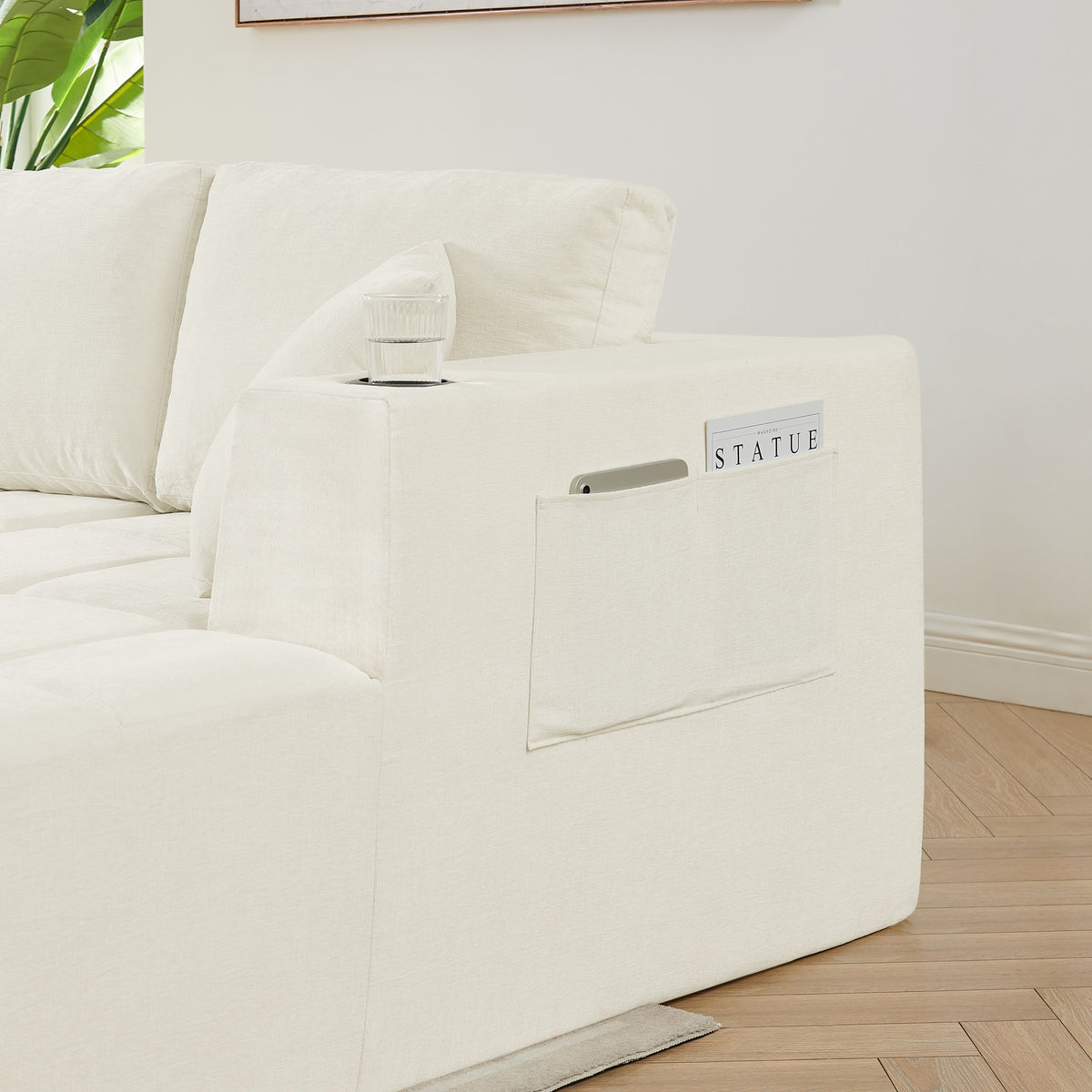 U - Shaped Sectional Sofa, Cup Holders & Side Pockets For Living Room