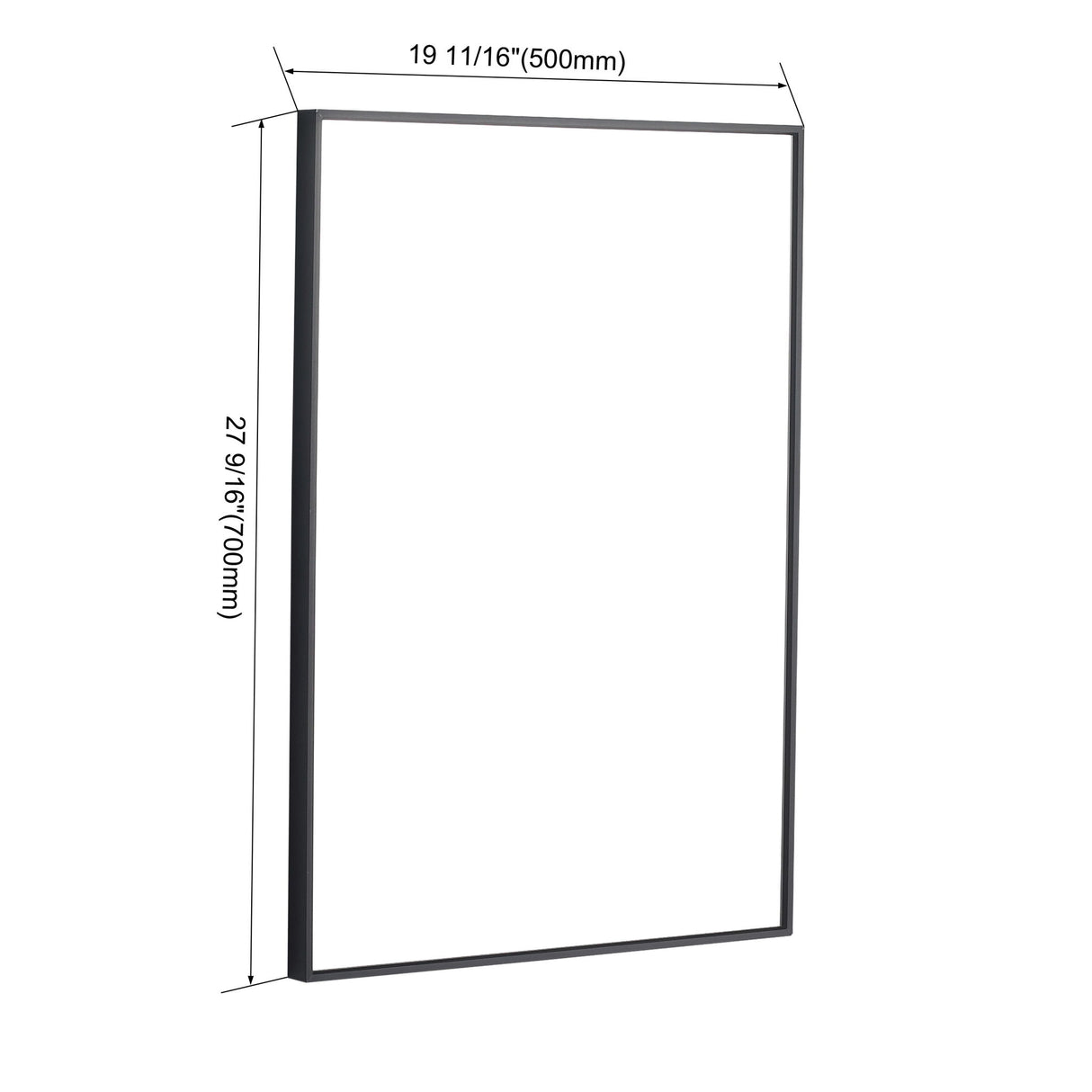20" Rectangular Wall Mounted Mirror - Black