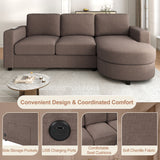 Modern L-Shaped Sectional Sofa With Curved Chaise, USB Ports, And Side Storage Pockets