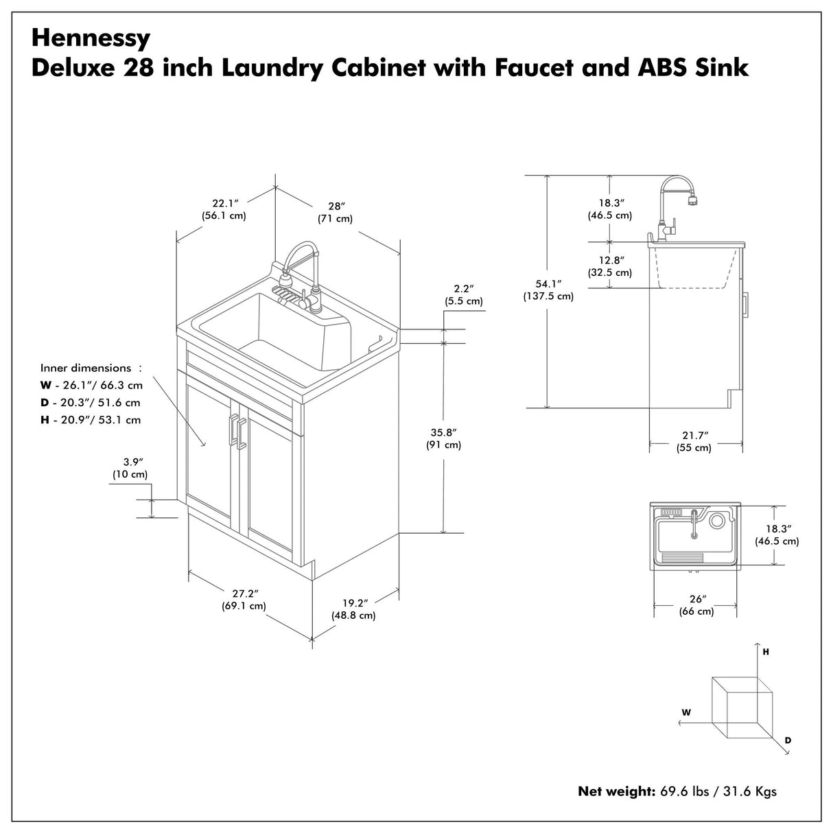 Hennessy - Deluxe Laundry Utility Sink And Cabinet