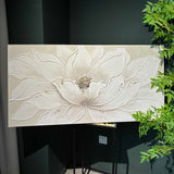 Lotus Flower Canvas Wall Art, Hand Painted Textured Floral Painting - Antique White