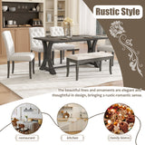 Dining Table Set With 4 Upholstered Chairs And Bench