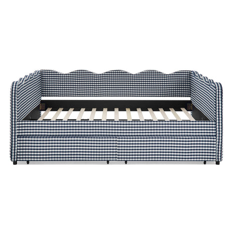 Gingham Daybed With USB Charging Port, Wave-Shaped Design