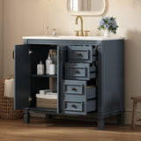 Bathroom Vanity With Sink And Storage, 2 Drawers, 1 Deep Drawer, Adjustable Shelf - Blue