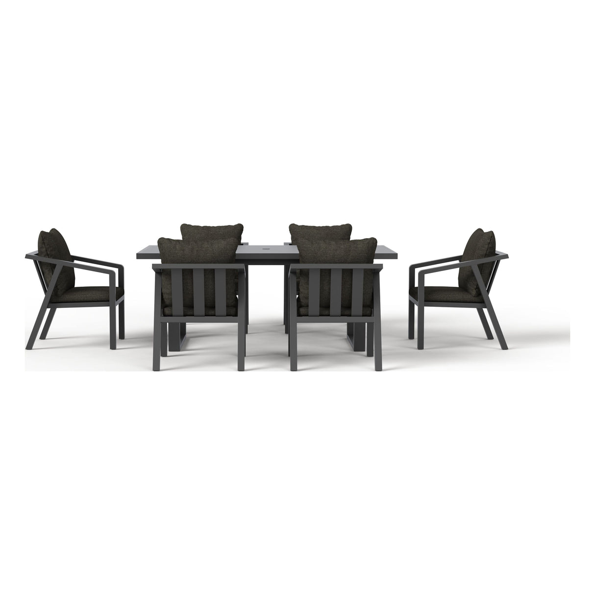 Front view of the Monarch seven-piece outdoor dining set in Charcoal