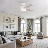 Ceiling Fan With Remote Control, Reversible DC Motor, 6 Speeds, 3 Dimmable LED, Quiet Timer For Indoor - White