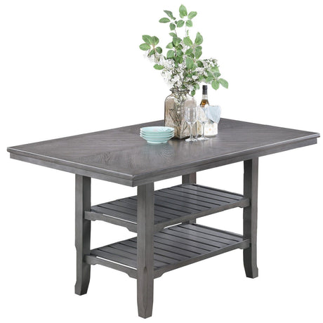 7 Piece Counter Height Dining Set With Storage Shelves, Table & 6 High Chairs - Gray