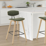 Fox - Counter Height Curved Back Wood Bar Stool With Faux Leather Seat